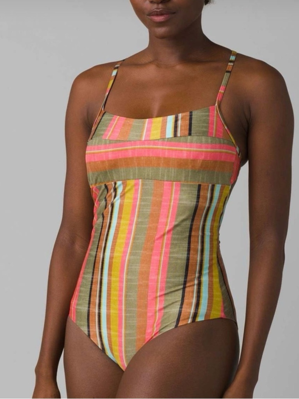 prAna Lurisia One Piece Swimsuit Boho Striped Tie Back Cacti Medium B88